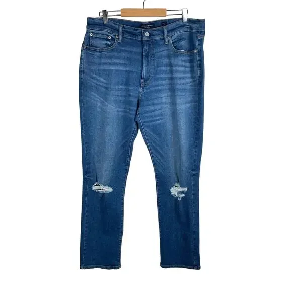 Lucky Brand Mens 410 Athletic Slim Jeans Size 36x32 Medium Blue Wash Distressed